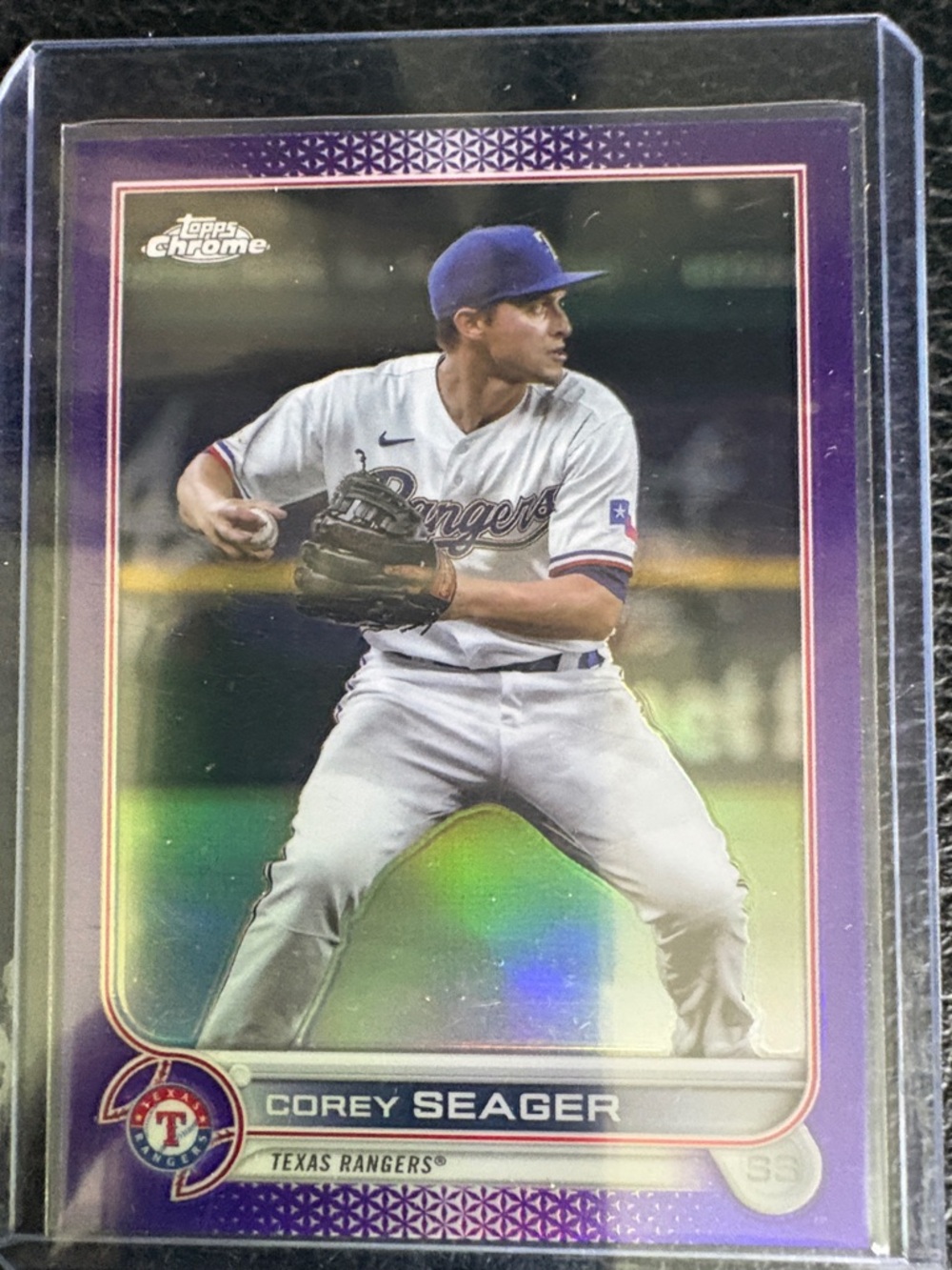 Corey Seager Texas Rangers 2025 Topps Chrome Purple Border Baseball Card